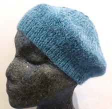 CUTE Vintage French style hand knitted in UK teal blue green beret cap unisex
