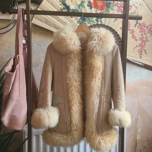 Vintage beige afghan - beige, 60s