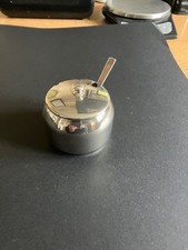 Stainless steel sugar bowl with lid and spoon