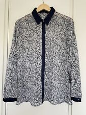 Autograph Blue Satin Detail Chiffon Blouse Size 14