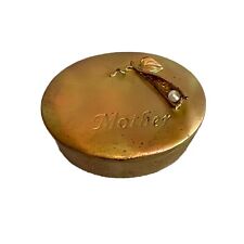 Mother Pea Pod Pearl Cast Aluminum Copper Pewter Lidded Trinket Box Tray Vintage