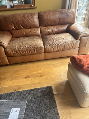 Two scs brown leather seater - leather, 3