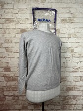Ladies Brora 100% Cashmere Jumper Grey Round Neck Knit Sweater sz 8/10