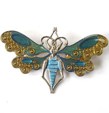 Art Nouveau dragonfly Pierre Bex style enamel brooch