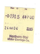 Bus Ticket  Northern Star Motor Carriage Co Malton Almex