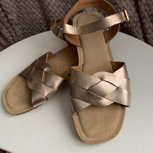 Ladies gold leather flat - gold,