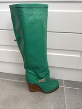 Mulberry Designer Green Leather Wedge Boots Size UK6/39 Great Condition