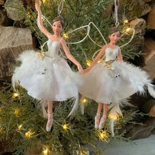 White Organza Feather Resin Fairy Christmas Gisela Graham Decoration Ballerina