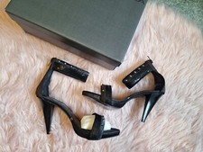 Ladies Roberto Botella Black Leather, Satin & Stud Sandals Shoes Size 6