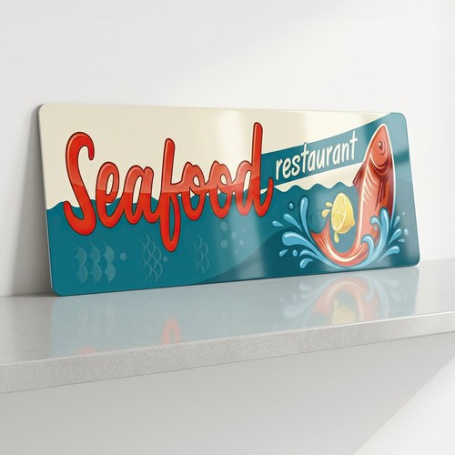 Seafood restaurant metal sign - seafood,
