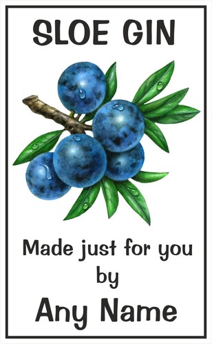 Personalised sloe gin - sloe, bottle