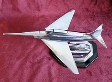 Vintage 1950s Chrome Jet Fighter Plane Lighter On Stand Collectable 