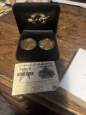 Rare Highland Mint Ltd Edition Star Trek Bronze Coin Twin Set Spock & Riker 0074