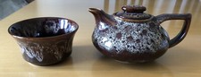 Vintage Kernewek Brown Cornish Ware Honeycomb Drip Glaze Tea Pot & Sugar Bowl