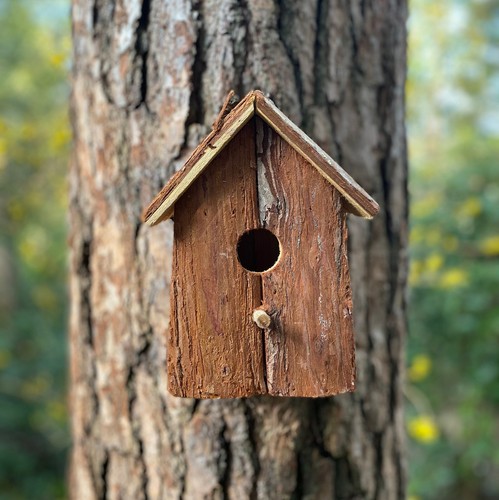 Rustic barkwood birdhouse nest - birdhouse,