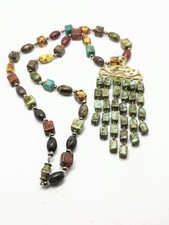 Vintage Gold Tone Green Scottish Agate Pendant and Necklace