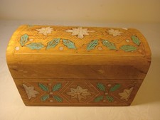 Small Decorated Wooden box with hinged lid