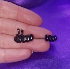 Vtg B&D Buch & Deichmann Danemark Black Caterpillar Plastic Brooch Pin 1988 80s