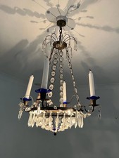 Antique Gustavian style Swedish cut glass 4 candle Chandelier 30 inch drop