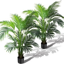 KOL 4ft 2-Pack Artificial Palm Tree Plants, 47in Fake Cane Areca Palm Silk Trees