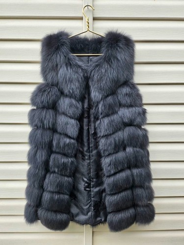 Real fox fur vest gray - real, silver
