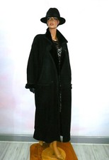 Ruffo Real Sheepskin Lamb Fur Suede Leather Black Coat Italy 12 - 14 - 16 / L