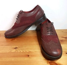 Samuel Windsor Mens Burgundy Leather Suede Shoes UK Size 9  Brogues