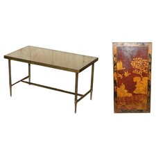 STUNNING 1970'S VINTAGE FRENCH GILT & LACQUERED CHINESE CHINOISERIE COFFEE TABLE