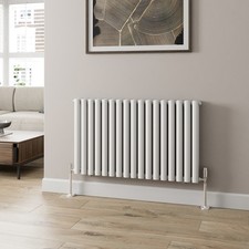 Horizontal Designer Radiator Double Panel Oval Column White Modern 600x1020mm