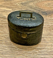 Antique Leather Covered Metal Match Safe With Push Button And Internal Striker