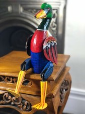 Wooden Shelf Sitter Duck Dangling Legs Mallard Painted Carved Bird 25cm