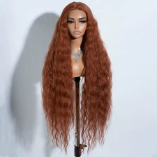 Loose Wave Silky Lace Front Curly Hair Synthetic Long Water Wave Ginger Wig 42"