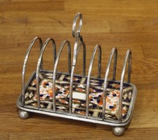 RARE Antique Davenport China  TOASTRACK ~ Imari colours - beautiful gilding !