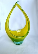 Studio Glass Large Freeform Bowl Basket Object Art Glass Vase Murano Style