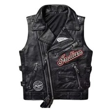 Men's Black Indian Motorcycle 1901 Jacket Café Racer Biker Western Leather Vest