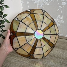 Vintage Tiffany Style Amber Jewelled Glass Uplighter Pendant Hanging Light Shade