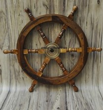 18"Nautical Wooden Ship Steering Wheel Pirate Decor Wood Brass Fishing Wall Boat