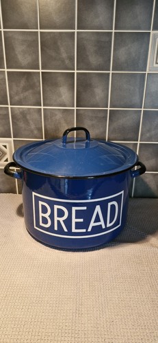Bread bin enamel blue lidded - bin,