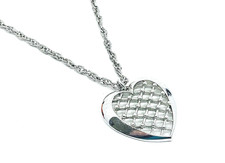 Vintage Trifari Silvertone Openwork Heart Pendant with Chain. Signed.