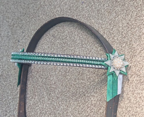 Green velvet show browband - green,