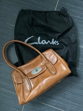 Women’s Clarks Tan Brown Leather & Floral Lined Hand/Shoulder Bag with Dust Bag