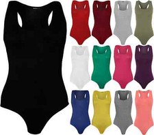 WOMEN RACER MUSCLE BACK SLEEVELESS STRETCH BODYSUIT LADIES LEOTARD VEST TOP 8-26
