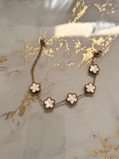 18k Gold Plated White Bracelet Waterproof Stainless Steel Clover