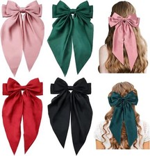 Girls Large Oversized Colourful Bow Knot Hair Clip Long Silky Ribbon Bowknot UK
