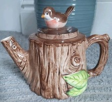 Novelty Teapot By Bob Hersey "Treepot" Wild Bird Robin Tree Trunk Tea Pot 
