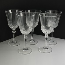 STYLISH SET OF 5 TALL CRYSTAL cut GLASS WINE GLASSES 17 CM - VGC