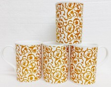 Antique Gold Embossed Scroll Mugs Set of 4 Bone China Windsor 300ml 10.5oz Cups 