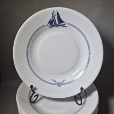 4 Deep Plates Arcopal France Restaurant Ship Vintage 9" Blue Rope Salad Pasta