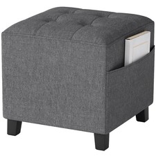 HOMCOM Small Footstool Square Ottoman with Padded Seat for Living Room Grey