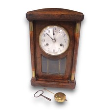 Antique WURTTEMBERG Mechanical Wooden MANTLE CLOCK w/ Key & Pendulum - W70